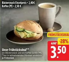 Bäckersnack Einzelpreis, Kaffee Unser Frühstücksdeal