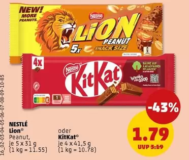 Nestlé - Lion Peanut Snack Size or KitKat
