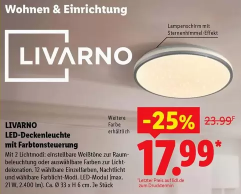 LED-Deckenleuchte mit Farbtonsteuerung