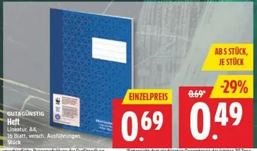 Heft Lineatur A4
