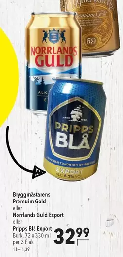 Gold - Bryggmästarens Premium eller Norrlands Guld Export eller Pripps Blå Export