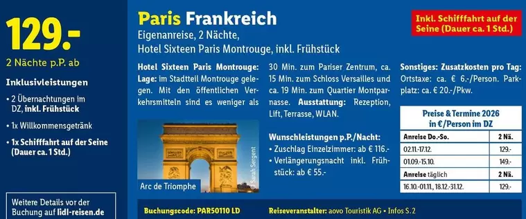 Paris Frankreich Eigenanreise, 2 Nächte