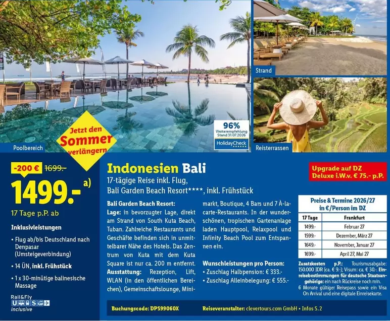 Deluxe - Indonesien Bali 17-tägige Reise inkl. Flug, Bali Garden Beach Resort