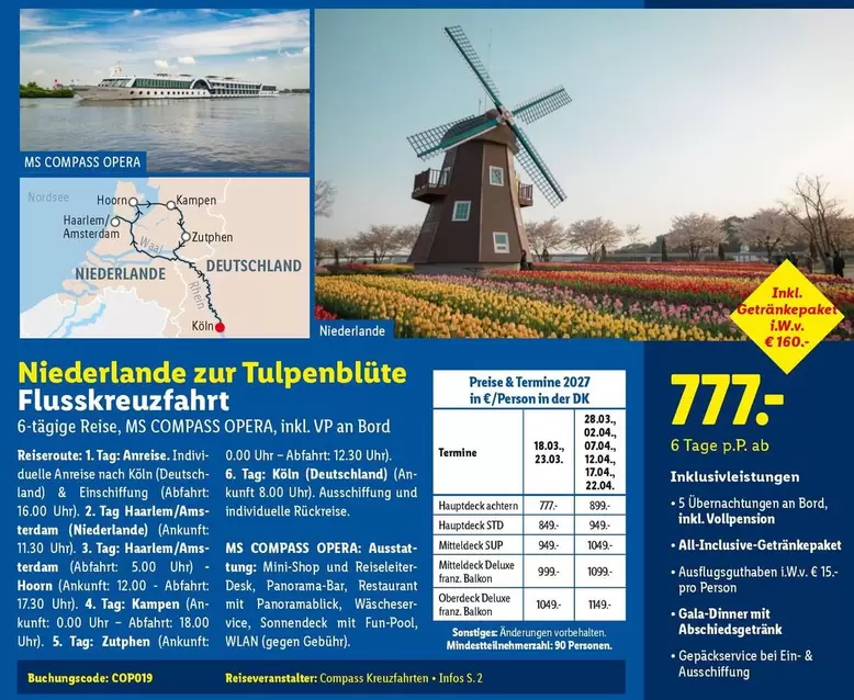 Deluxe - Niederlande zur Tulpenblüte Flusskreuzfahrt