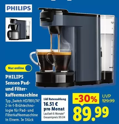 Philips - Senseo Pad- und Filterkaffeemaschine Typ "Switch" HD7891/74