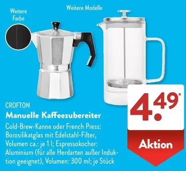 Manuelle Kaffeezubereiter Cold-Brew-Kanne oder French Press