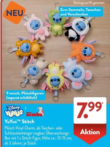 Disney - Plüsch-Vinyl-Charm, als Taschen- oder Schlüsselanhänger tragbar