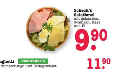 Salatbowl mit gekochtem Schinken, Käse und Ei