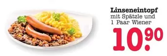 Linseneintopf mit Spätzle und 1 Paar Wiener