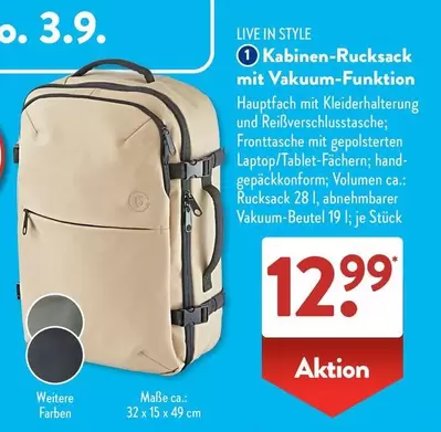 Hand - Kabinen-Rucksack mit Vakuum-Funktion