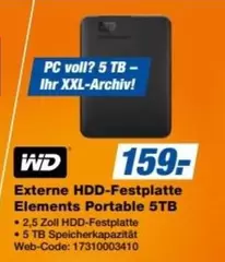 WD - Externe HDD-Festplatte Elements Portable 5TB