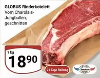 Rinderkotelett Vom Charolais-Jungbullen, geschnitten