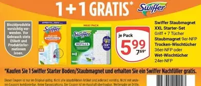 Swiffer - Staubmagnet XXL Starter-Set Griff + 7 Tücher Staubmagnet 9er-NFP Trocken-Wischtücher 36er-NFP oder Wet-Wischttücher 24er-NFP