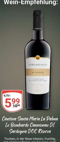 La Palma - Cantina Santa Maria Le Bombarde Cannonau DI Sardegna DOC Riserva