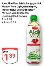 Aloe Vera Erfrischungsgetränk Mango, Pure Light, Granatapfel, Ingwer Natur oder Erdbeersaft