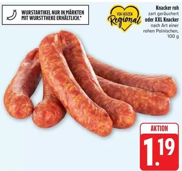 Knacker roh zart geräuchert oder XXL Knacker nach Art einer rohen Polnischen