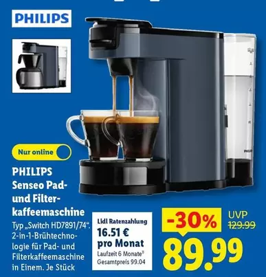 Philips - Senseo Pad- und Filterkaffeemaschine Typ "Switch" HD7891/74