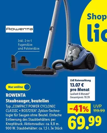 Rowenta - Staubsauger, beutellos Typ „COMPACT POWER CYCLONIC CLASSIC + RO3721EA“
