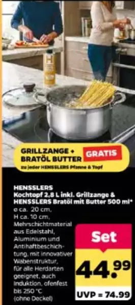 Kochtopf 2.5 L inkl. Grillzange & Bratöl mit Butter 500 ml