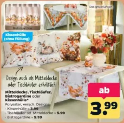 Mitteldecke, Tischläufer, Bistrogardine