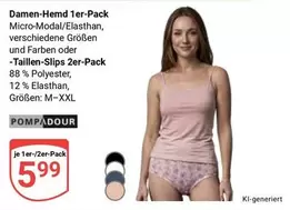 Damen-Hemd 1er-Pack Micro-Modal/Elasthan, verschiedene Größen und Farben oder -Taillen-Slips 2er-Pack