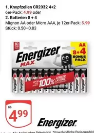 Energizer - Knopfzellen CR2032 4+2 or Batterien AA oder Micro AAA, 12er-Pack
