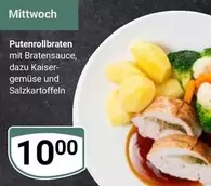 Kaiser - Putenrollbraten mit Bratensauce, dazu -gemüse und Salzkartoffeln