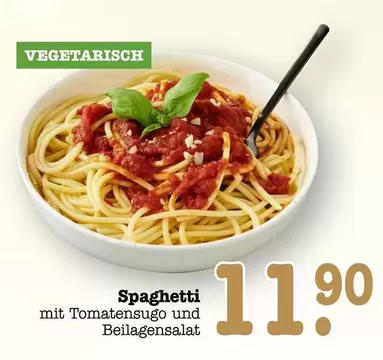 Spaghetti mit Tomatensugo und Beilagensalat