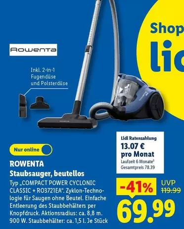 Rowenta - Staubsauger, beutellos Typ "COMPACT POWER CYCLONIC CLASSIC + RO3721EA"