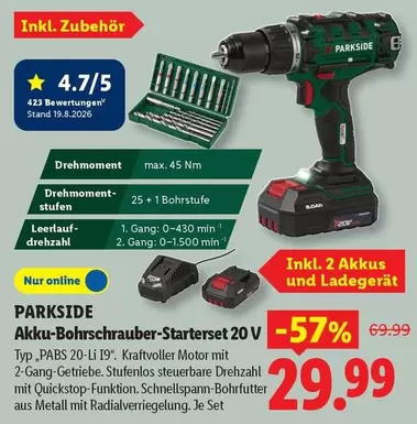 Akku-Bohrschrauber-Starterset 20 V Typ "PABS 20-Li E6"