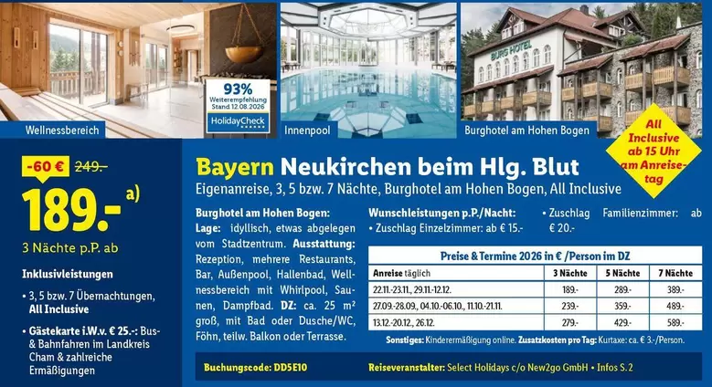 Whirlpool - Bayern Neukirchen beim Hlg. Blut Eigenanreise, 3, 5 bzw. 7 Nächte, Burghotel am Hohen Bogen, All Inclusive