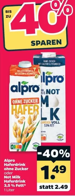Haferdrink ohne Zucker oder Not Milk Haferdrink 3,5 % Fett