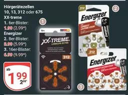 Energizer - Hörgerätezellen 10, 13, 312 oder 675 XX-treme