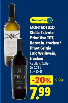 MONTEDIDIO Stella Salento Primitivo IGT, Rotwein, trocken/Pinot Grigio IGP, Weißwein, trocken