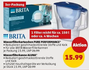 Brita - Wasserfilterkartuschen PURE PERFORMANCE & Wasserfilterkanne ALUNA