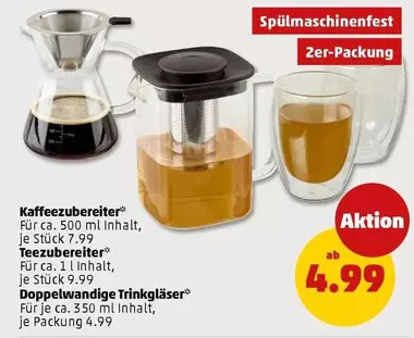 Kaffeezubereiter, Teezubereiter, Doppelwandige Trinkgläser