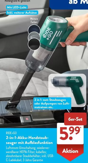 2-in-1 Akku-Handstaubsauger mit Aufblasfunktion