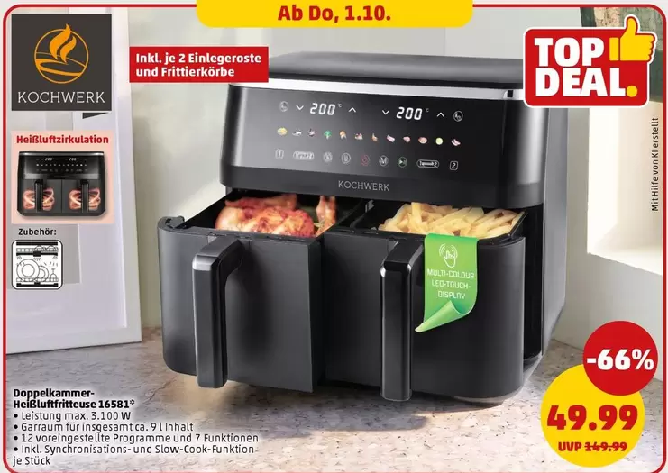 Doppelkammer Heißluftfritteuse 16581