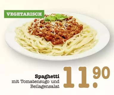 Spaghetti mit Tomatensugo und Beilagensalat