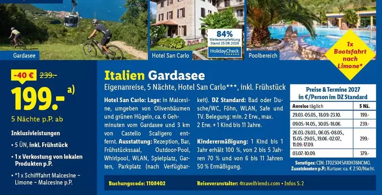 Whirlpool - Italien Gardasee Eigenanreise, 5 Nächte, Hotel San Carlo