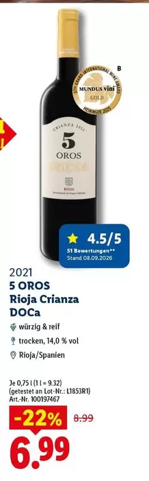 Gold - 2021 5 ORQS Rioja Crianza DOCa