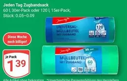 Jeden Tag Zugbandsack 60 l, 30er-Pack oder 120 l, 15er-Pack