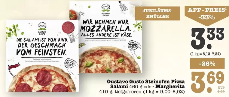 Hand - Gustavo Gusto Steinofen Pizza Salami 460 g oder Margherita 410 g