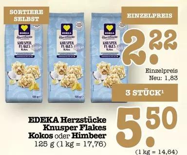 Herzstücke Knusper Flakes Kokos oder Himbeer
