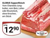 Suppenfleisch Vom Charolais-Jungbullen, vom Bein, Leiter- oder Bruststück, ohne Knochen, am Stück