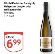 Nikolai Kiedricher Sandgrub, Hallgartner Jungfer oder Hallgartner Jungfer oder Weißburgunder