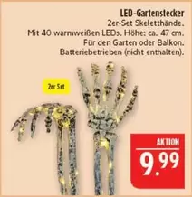 LED-Gartenstecker 2er-Set Skeletthände