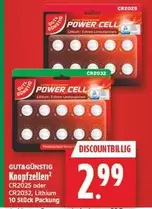 Lithium - Knopfzellen CR2025 oder CR2032, 10 Stück Packung