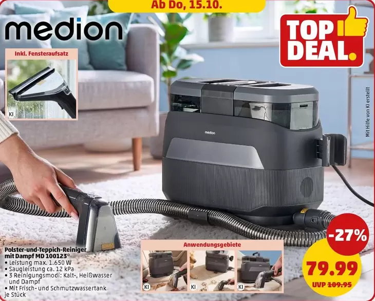 Medion - Polster- und Teppich-Reiniger mit Dampf MD 10012