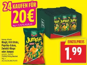 Jumpys Ringli, Frit-Sticks, Paprika-Ecken, Zwiebli-Ringe oder Jumpys